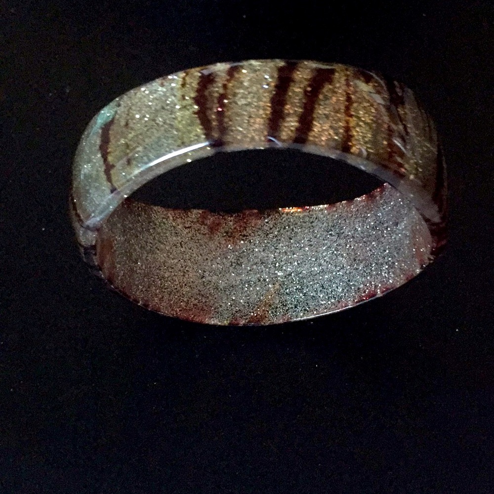 Vintage Tiger Print Gold & Brown Bangle Bracelet